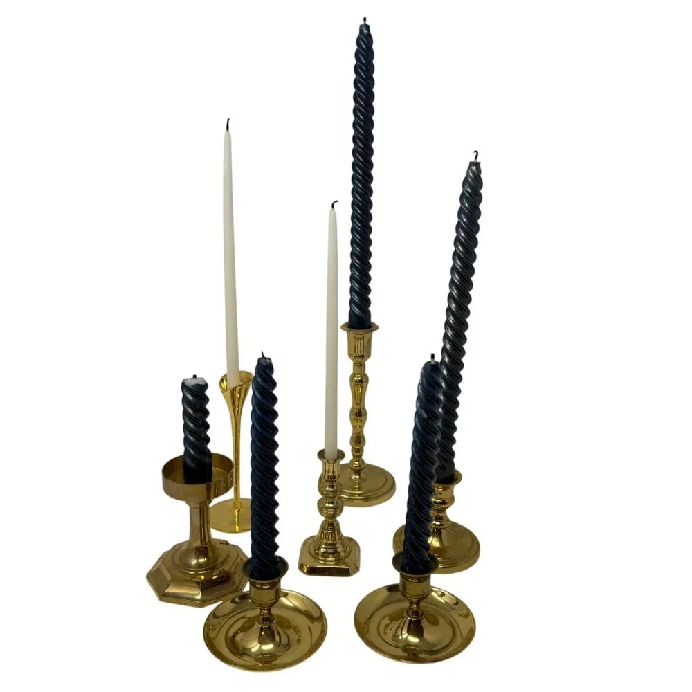 Set of 7 Mismatched Vintage Brass Candlestick Holders Gold Candle Holders Decor